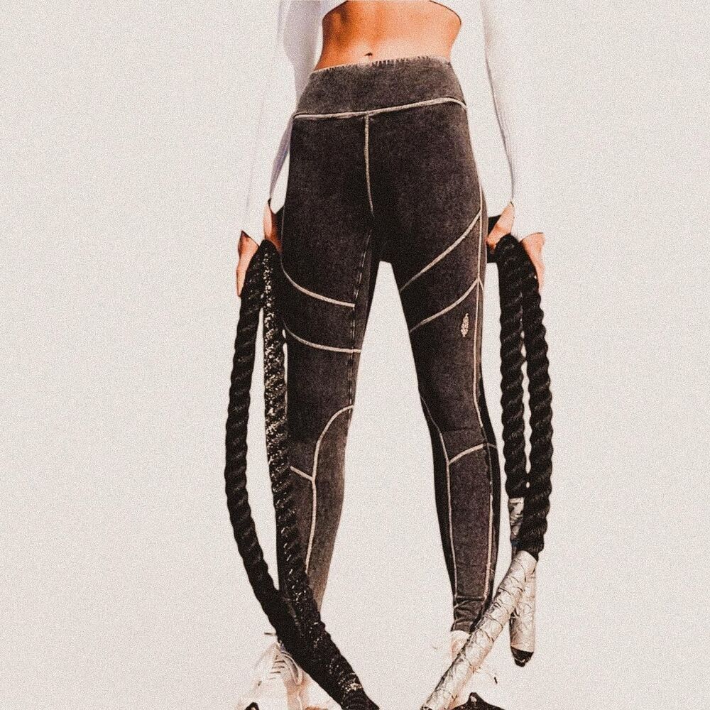 Free People movement New Flow Leggings Vintage Black Washed contrast stitch XS